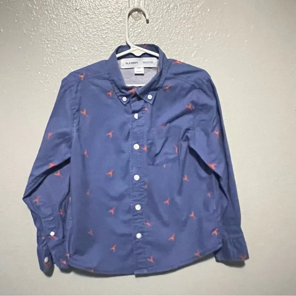 Old Navy Boys Button Down Blue with Red Lobster Critter Print Size XS/S
